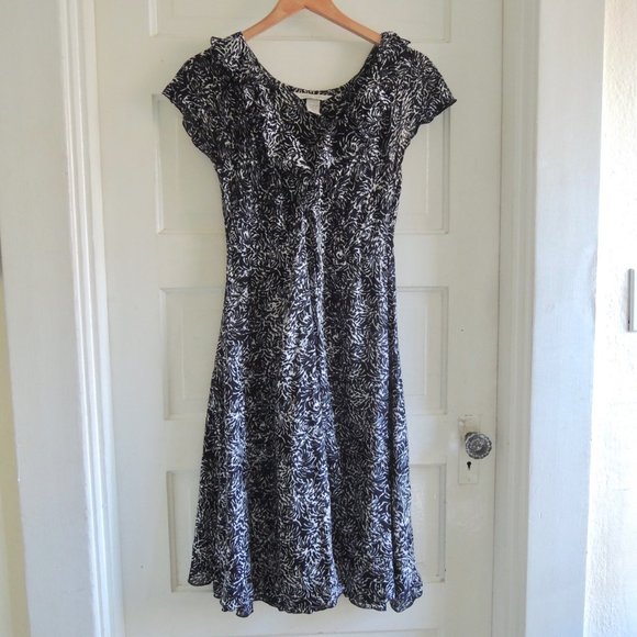 Nomadic Traders Black & White Ruffle Neck Dress M - Picture 2 of 10